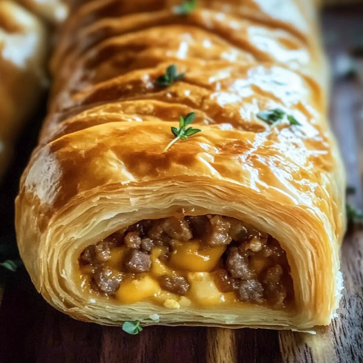 Irresistibly Golden-Baked Puff Pastry Roll with Meat and Cheese 1