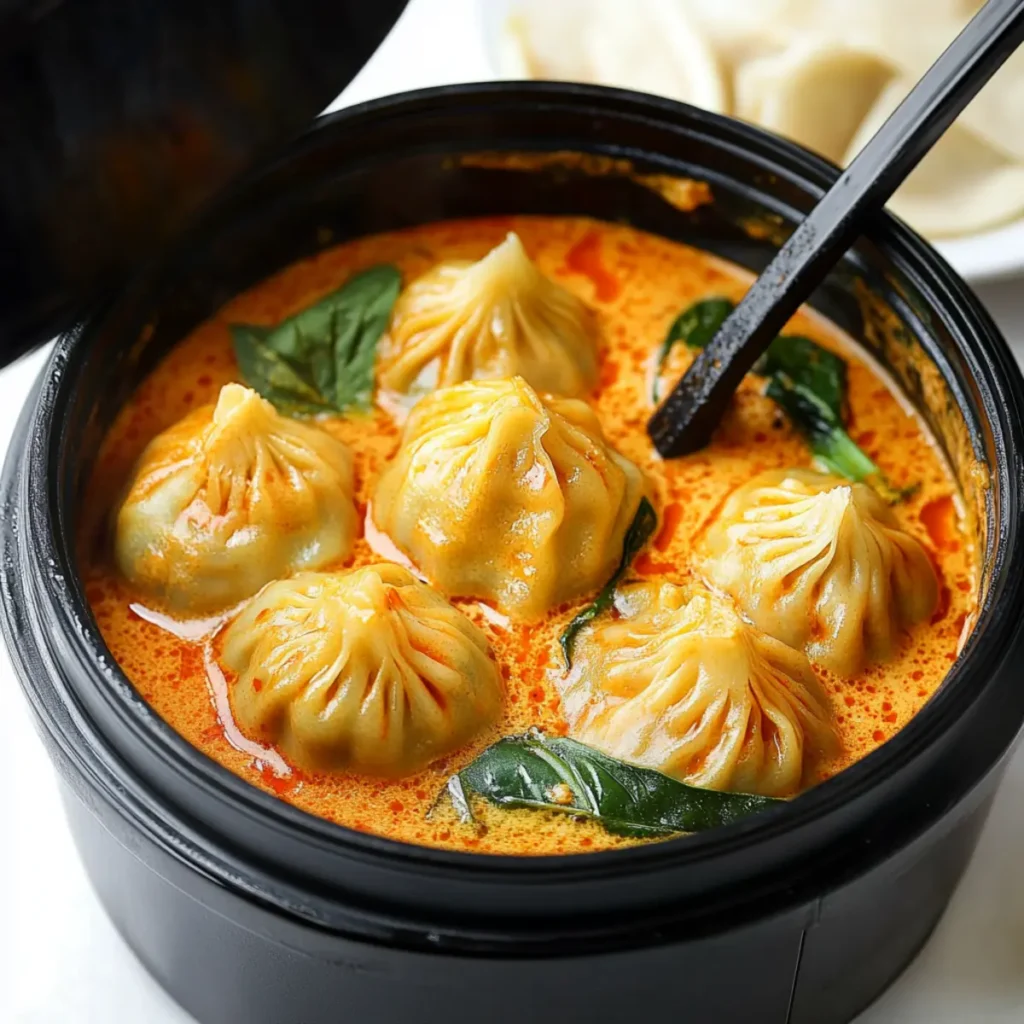 Home 53 Soup Dumplings in Thai Red Curry Sauce - One Happy Bite
